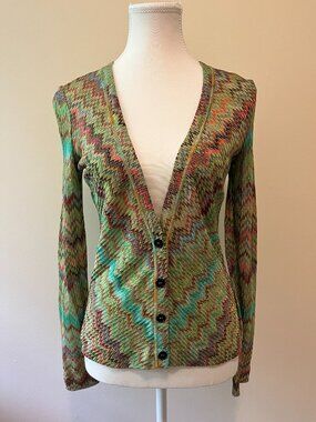 NWOT MISSONI Multicolour Green Chevron Cardigan - IT40 US 4 Small